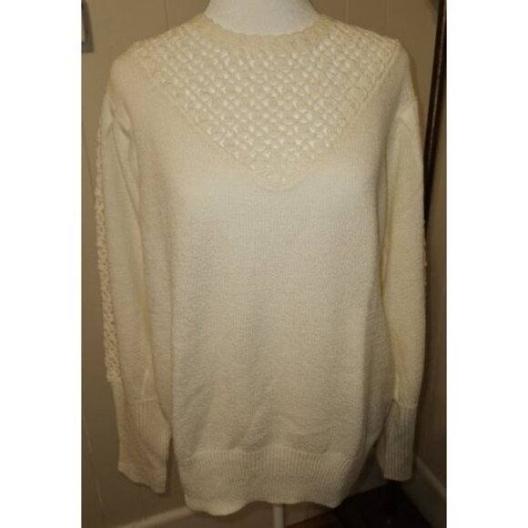 BROWNSTONE STUDIO White Open Weave Knit Sweater Ladies L - Picture 3 of 6